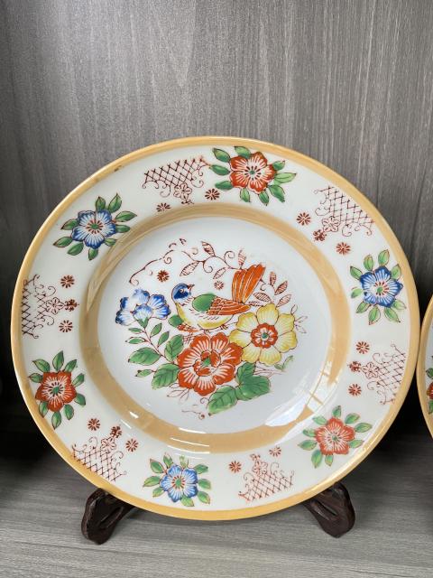 古玩陶瓷精品粉彩花鳥紋折沿盤一對拍賣,當前價格290元
