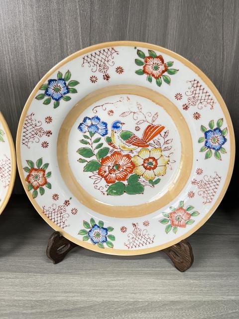 古玩陶瓷精品粉彩花鳥紋折沿盤一對拍賣,當前價格290元