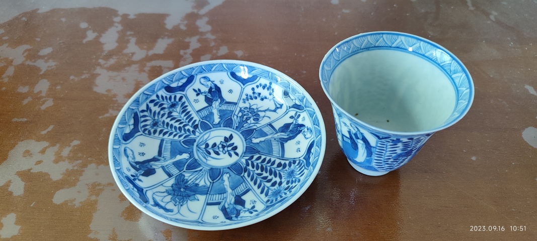 古玩陶瓷清青花仕女花卉紋杯碟拍賣，當前價格4800元