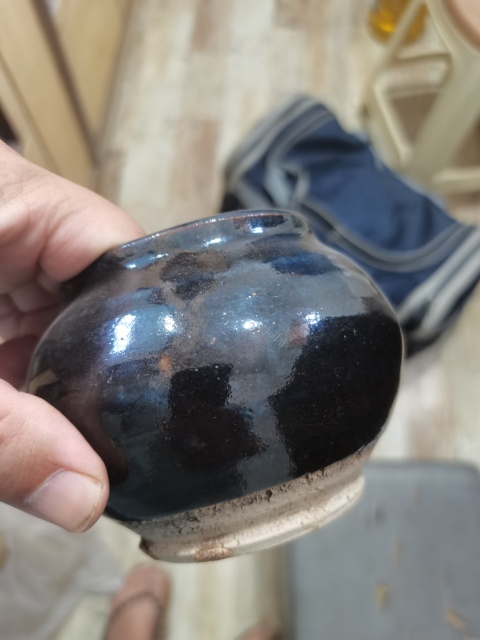 古玩陶瓷元明·窯變磁州窯黑釉小茶入拍賣，當前價格2999元