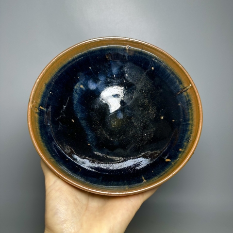 古玩陶瓷耀州窯黑地兔毫釉大碗拍賣，當前價格11000元