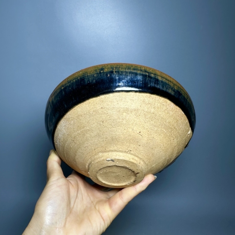 古玩陶瓷耀州窯黑地兔毫釉大碗拍賣，當前價格11000元