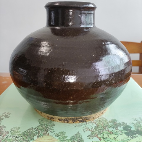 古玩陶瓷明代,磁州窯醬釉玄紋高領罐拍賣,當前價格760元