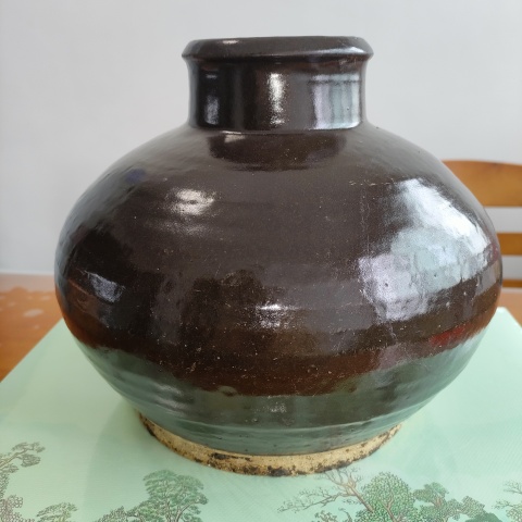 古玩陶瓷明代,磁州窯醬釉玄紋高領罐拍賣,當前價格760元