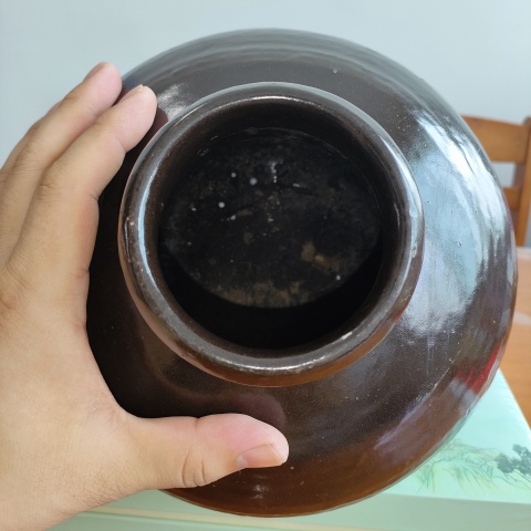 古玩陶瓷明代,磁州窯醬釉玄紋高領罐拍賣,當前價格760元