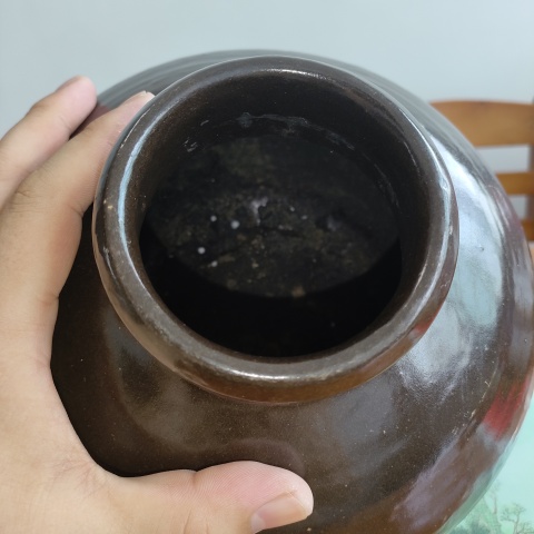 古玩陶瓷明代,磁州窯醬釉玄紋高領罐拍賣,當前價格760元