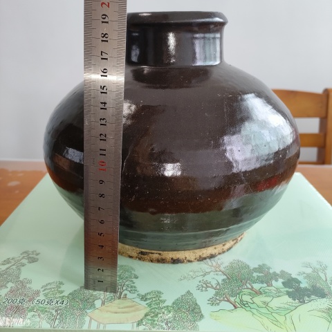 古玩陶瓷明代,磁州窯醬釉玄紋高領罐拍賣,當前價格760元