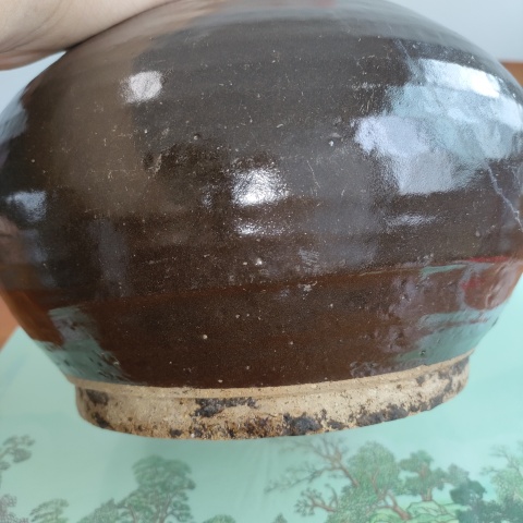 古玩陶瓷明代,磁州窯醬釉玄紋高領罐拍賣,當前價格760元