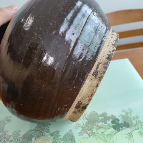 古玩陶瓷明代,磁州窯醬釉玄紋高領罐拍賣,當前價格760元