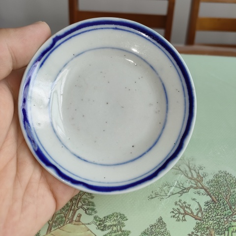 古玩陶瓷民國，素雅青花邊線紋壓手杯，碟拍賣，當前價格69元