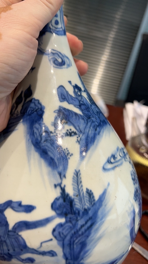 古玩陶瓷晚明青花蕭何月下追韓信圖蒜頭瓶拍賣，當(dāng)前價(jià)格85000元