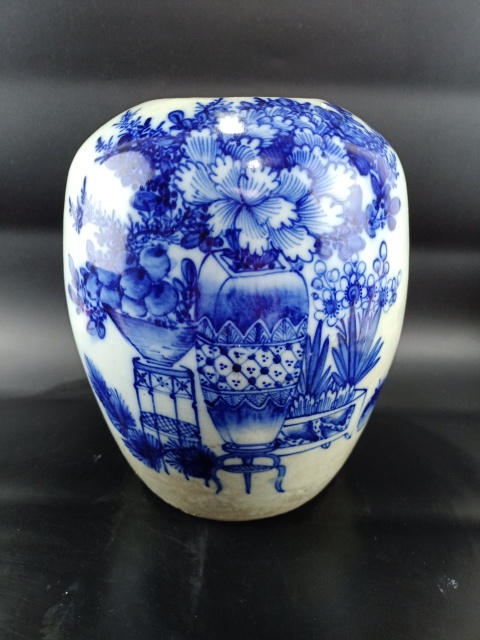 中国美術  青花三星冬瓜蓋缶  工芸品  美術品 置物 旧蔵 明 洪武年制 青花 魚藻紋 碗 陶芸 磁器 中国磁器 置物 極細