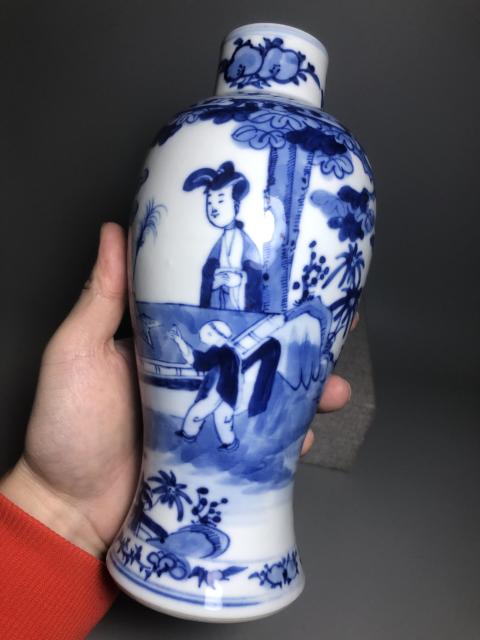 古玩陶瓷晚清,青花三娘教子紋梅瓶拍賣,當前價格6000元