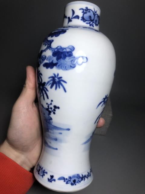 古玩陶瓷晚清,青花三娘教子紋梅瓶拍賣,當前價格6000元