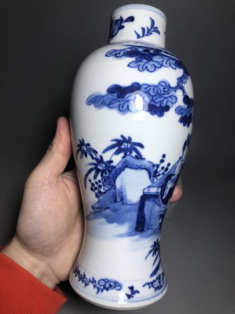 古玩陶瓷晚清,青花三娘教子紋梅瓶拍賣,當前價格6000元