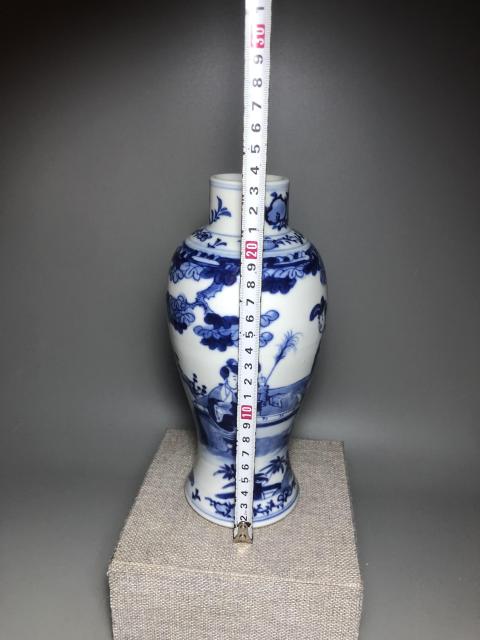 古玩陶瓷晚清,青花三娘教子紋梅瓶拍賣,當前價格6000元