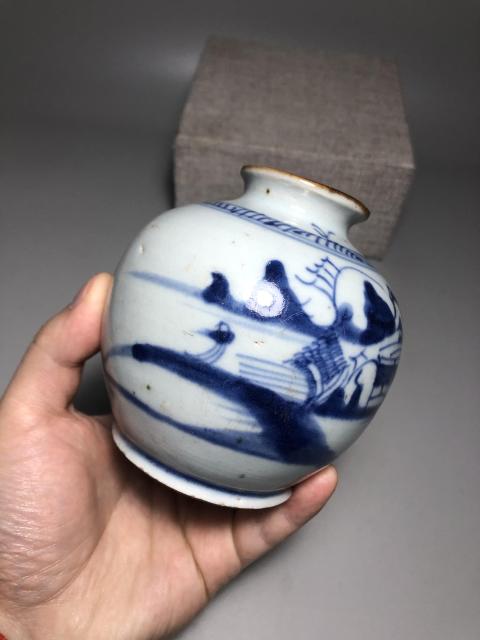 古玩陶瓷清乾隆,青花山水人物紋石榴尊拍賣,當前價格3600元