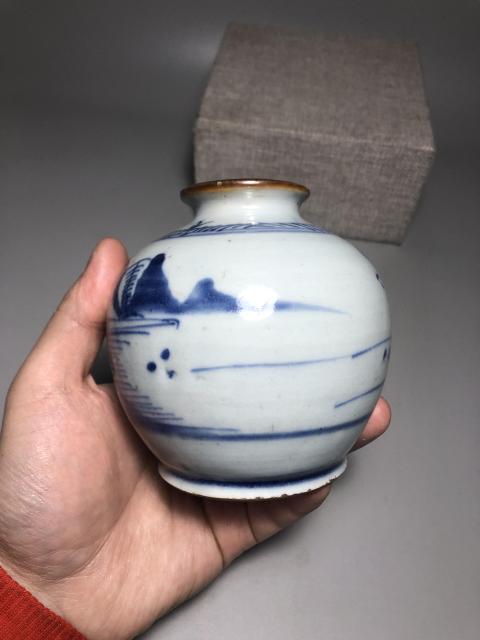 古玩陶瓷清乾隆,青花山水人物紋石榴尊拍賣,當前價格3600元