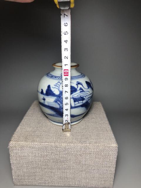 古玩陶瓷清乾隆,青花山水人物紋石榴尊拍賣,當前價格3600元
