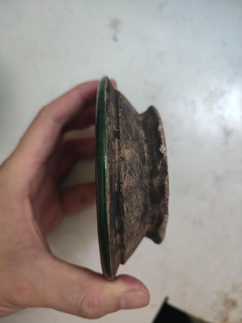 古玩陶瓷【實物保真】清末民初.綠釉窯變墨盤筆洗筆舔拍賣，當前價格298元