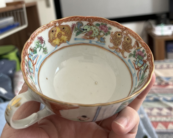 古玩陶瓷廣彩人物把杯拍賣,當前價格3200元