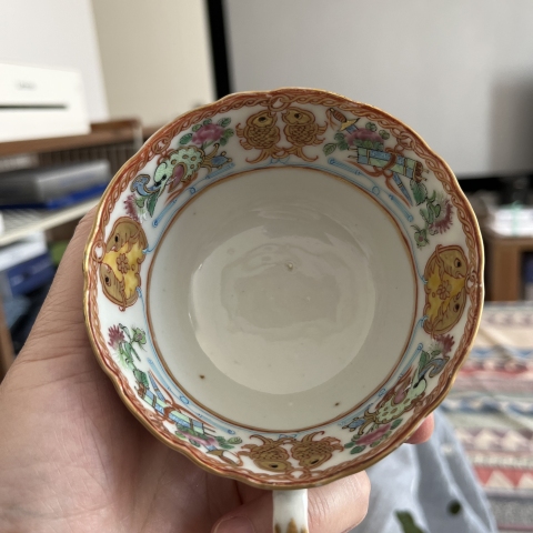 古玩陶瓷廣彩人物把杯拍賣,當前價格3200元