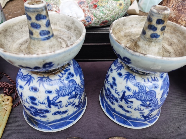 古玩陶瓷清代青花燭臺拍賣,當前價格3200元