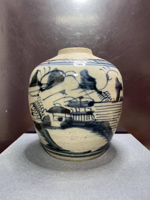 古玩陶瓷清,亭臺樓閣山水罐拍賣,當前價格1650元