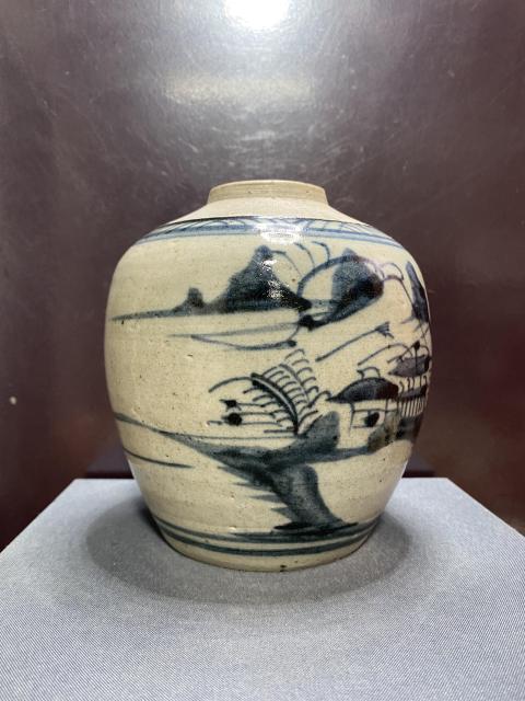 古玩陶瓷清,亭臺樓閣山水罐拍賣,當前價格1650元