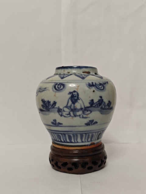古玩陶瓷明弘治青花高士圖蓋罐拍賣，當(dāng)前價格9876元