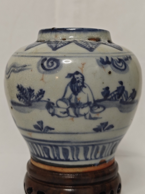 古玩陶瓷明弘治青花高士圖蓋罐拍賣，當(dāng)前價格9876元
