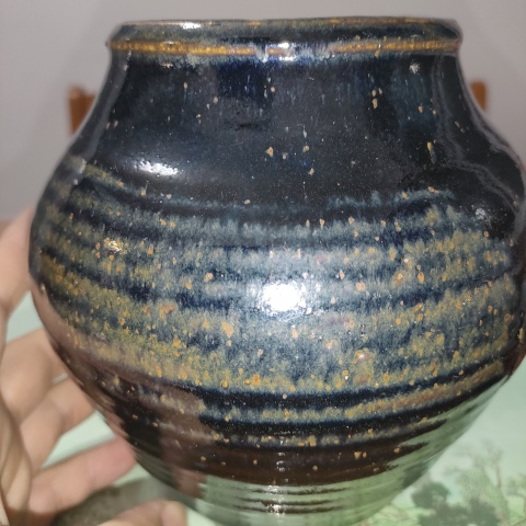 古玩陶瓷明,磁州窯窯變鐵銹釉罐拍賣,當前價格108元