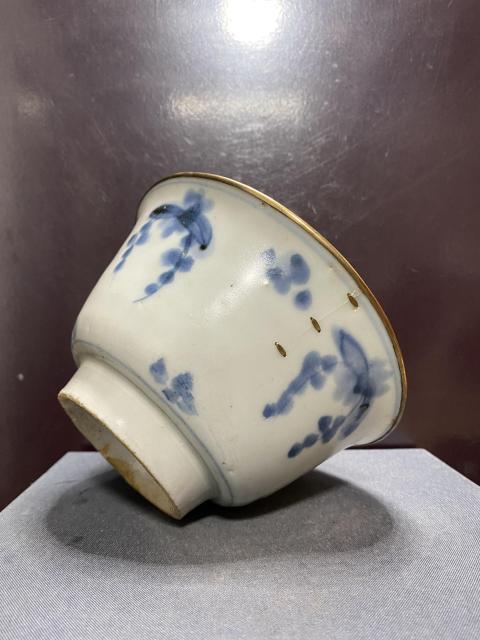 古玩陶瓷明青花葡萄紋撇口碗拍賣，當前價格3500元