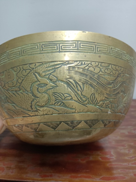 古玩陶瓷龍鳳紋銅質缽式洗拍賣,當前價格4688元