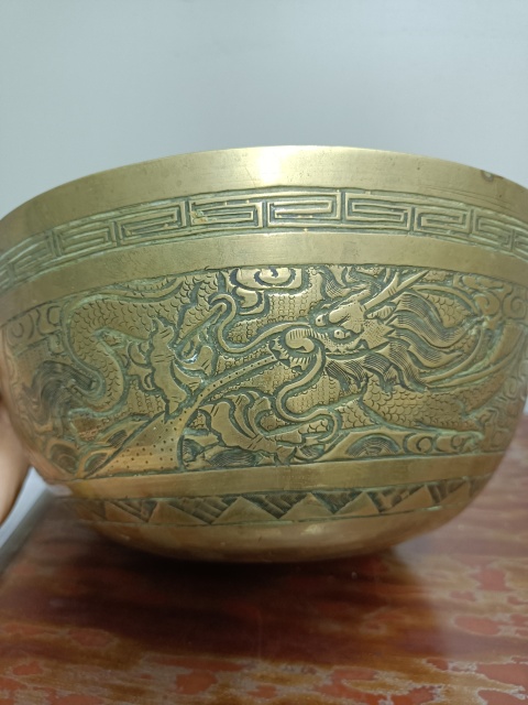 古玩陶瓷龍鳳紋銅質缽式洗拍賣,當前價格4688元