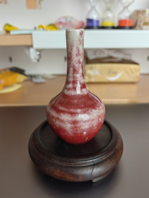 古玩陶瓷清中期郎紅釉小天球賞瓶拍賣，當(dāng)前價(jià)格4500元