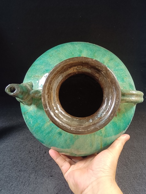 古玩陶瓷已域鑒實(shí)物鑒定清代銅官窯綠釉窯變蘭花四糸大酒壺拍賣，當(dāng)前價(jià)格750元
