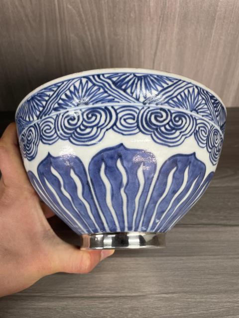 古玩陶瓷清康熙 青花仰蓮紋雞心大碗(官家重器)拍賣,當前價格8300元