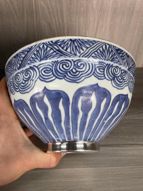 古玩陶瓷清康熙 青花仰蓮紋雞心大碗(官家重器)拍賣,當前價格8300元
