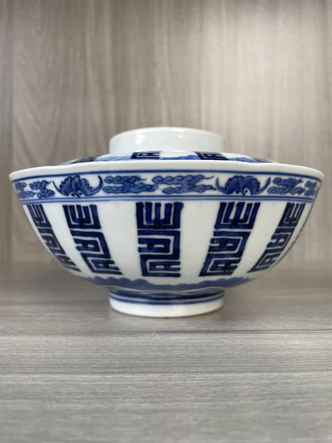 古玩陶瓷清道光 二級官極品青花福壽紋蓋碗拍賣,當前價格5300元