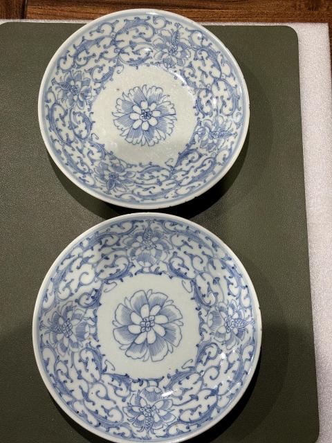 古玩陶瓷清道光青花鐵線描纏枝花卉紋盤拍賣，當前價格1600元