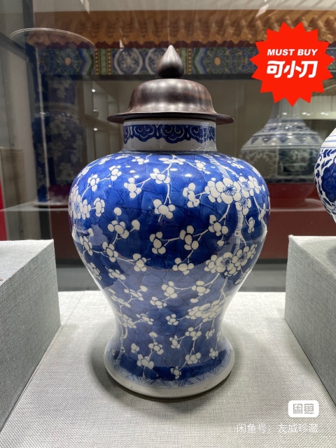 古玩陶瓷康熙青花留白冰梅圖將軍罐拍賣(mài)，當(dāng)前價(jià)格62500元