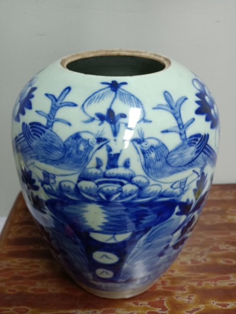 古玩陶瓷花鳥紋豆青釉青花冬瓜罐拍賣,當前價格1688元