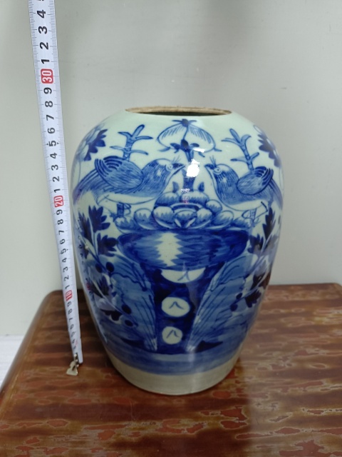 古玩陶瓷花鳥紋豆青釉青花冬瓜罐拍賣,當前價格1688元