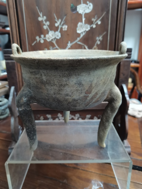 古玩陶瓷原始青瓷雙耳三足鼎拍賣，當前價格3500元