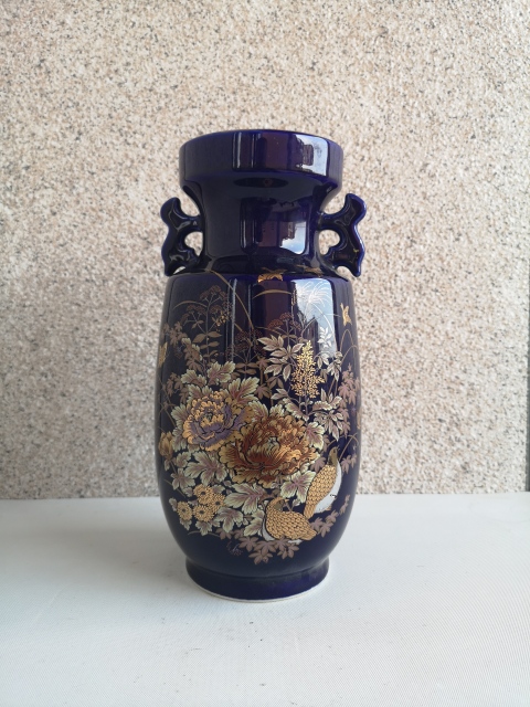 古玩陶瓷花鳥紋藍(lán)釉描金瓶拍賣，當(dāng)前價格222元