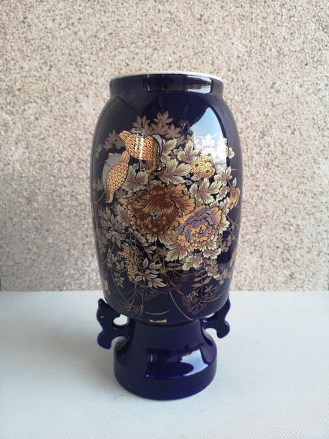 古玩陶瓷花鳥紋藍(lán)釉描金瓶拍賣，當(dāng)前價格222元