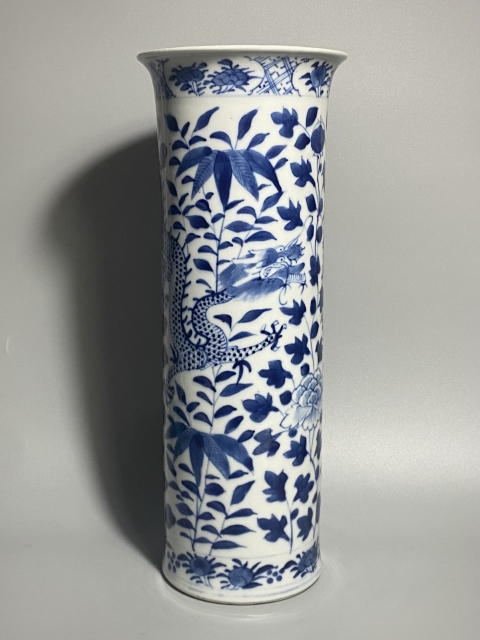 古玩陶瓷青花龍穿牡丹花卉紋花觚箭筒瓶拍賣，當(dāng)前價(jià)格4580元