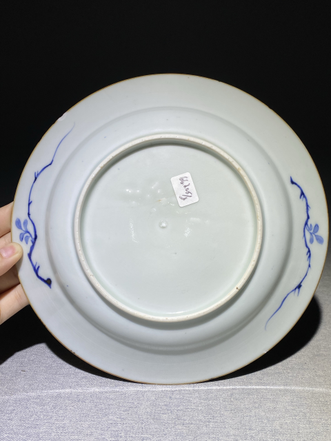 古玩陶瓷清康熙青花淡描山水人物紋折沿盤拍賣，當前價格1588元