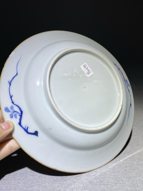 古玩陶瓷清康熙青花淡描山水人物紋折沿盤拍賣，當前價格1588元